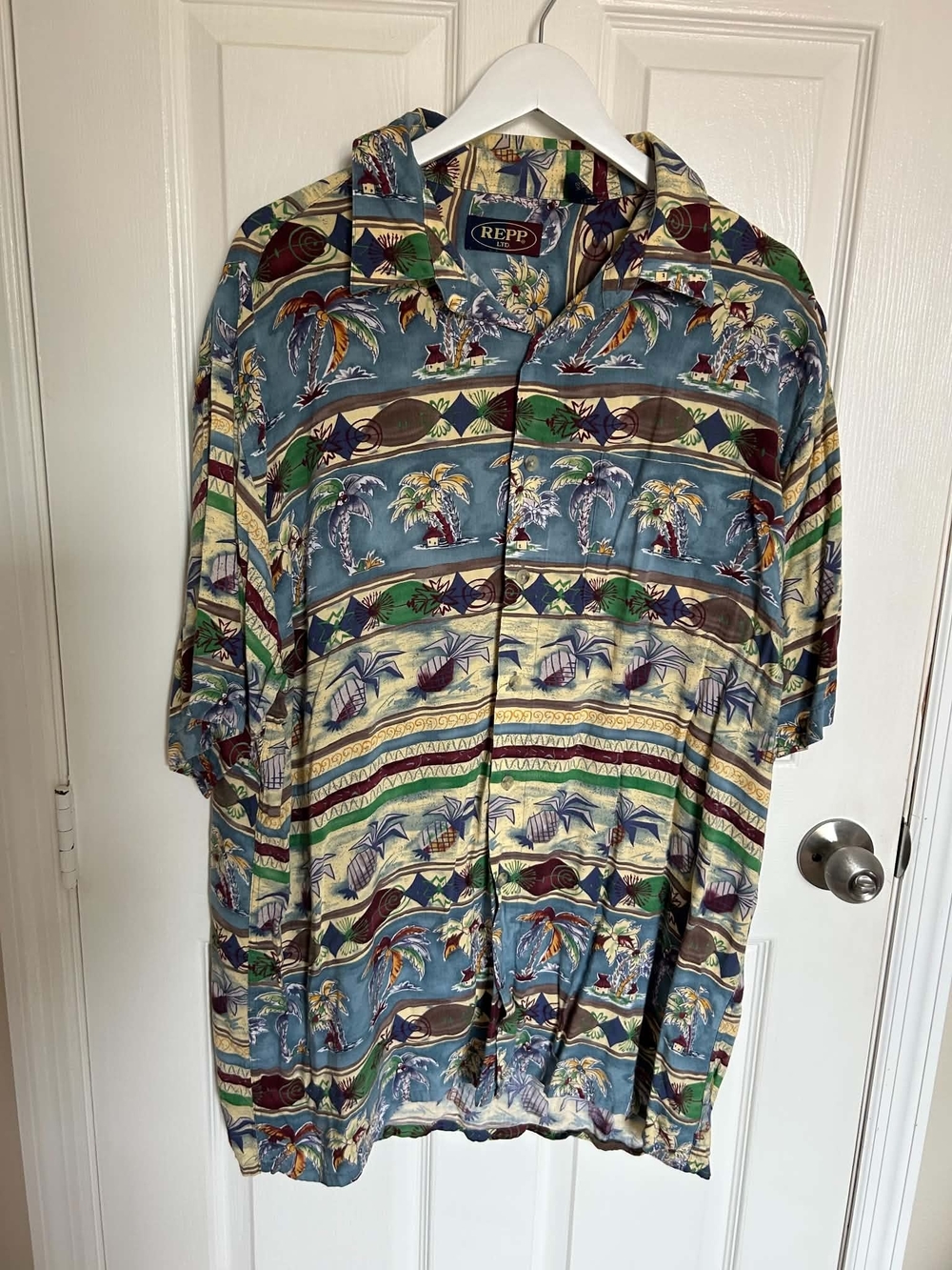 REPP LTD Vintage Hawaiian Shirt Men’s 2X Rayon Tropical Palm Print Made Korea